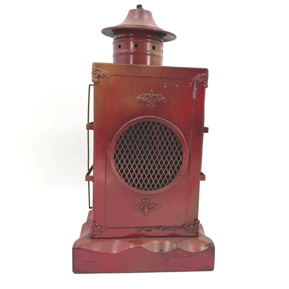 Vintage-style Decorative Metal Lantern Home Decor Red Rustic Distressed Gothic